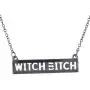 LUX ACCESSORIES Gold Tone Cut Out Witch Bitch Wiccan Bar Necklace