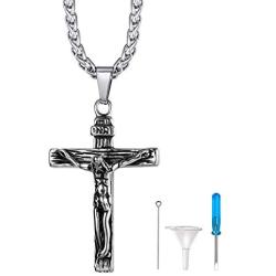 Richsteel Moon Cat/Cross/Angel Wing/Forever in My Heart/Bar/Hourglass Urn Necklace for Women Men Stainless Steel/18K Gold Plated Cremation Jewelry for Human Ashes Waterproof (with Gift Box)