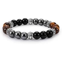 Three Kinds of Beads Black Frosted Stone Tiger Eye Stone Iron Gallstone Spaced Apart Bracelet