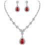 EVER FAITH Austrian Crystal Zircon Wedding Teardrop Necklace Earrings Set Ruby Color Silver-Tone