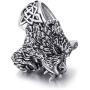 Elfasio Stainless Steel Rings for Men Viking Bear Man Warrior Silver Black Titanium Biker Ring Charm Jewelry