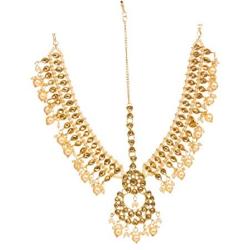 Bindhani Indian Bollywood Style Wedding Gold Plated Maang Tikka Bridal Hair Accessories Matha Patti Traditional Mang Tika Jewellery Damini Bridesmaid Bahubali Head Jewelry for Women