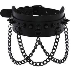 FM FM42 Unisex Multicolor Simulated Leather PU Black-Tone Rivets Spike Spiked 3 Layer Chains Choker Collar Necklace