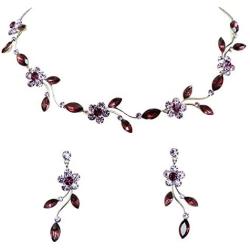 Faship Gorgeous Rhinestone Crystal Floral Necklace Earrings Set