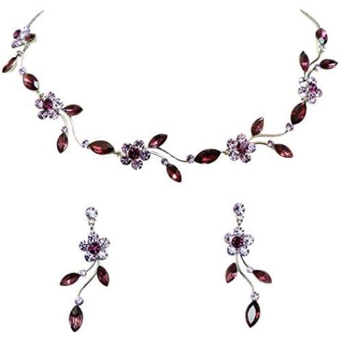 Faship Gorgeous Rhinestone Crystal Floral Necklace Earrings Set