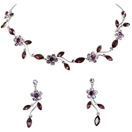 Faship Gorgeous Rhinestone Crystal Floral Necklace Earrings Set Faship Gorgeous Rhinestone Crystal Floral Necklace Earrings Set