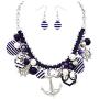 Rosemarie Collections Womens Unique Anchors Away Anchor and Helm Nautical Navy Stripe Collar Necklace Earrings Set, 18-20'' with 2'' Extender