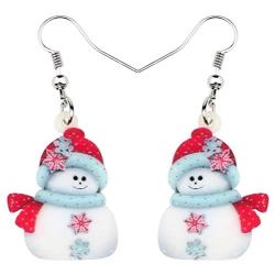 NEWEI Cute Acrylic Cartoon Christmas Snowman Earrings Drop Dangle Decoration Costumes Jewelry for Women Girls Gift New Year