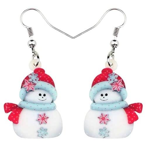 NEWEI Cute Acrylic Cartoon Christmas Snowman Earrings Drop Dangle Decoration Costumes Jewelry for Women Girls Gift New Year