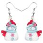 NEWEI Cute Acrylic Cartoon Christmas Snowman Earrings Drop Dangle Decoration Costumes Jewelry for Women Girls Gift New Year
