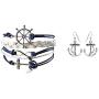 Nautical Anchor Charm Earrings & Bracelet for Women, Navy Rudder Anchor Braided Weave Leather Rope Infinity Love Bracelet