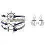 Nautical Anchor Charm Earrings & Bracelet for Women, Navy Rudder Anchor Braided Weave Leather Rope Infinity Love Bracelet