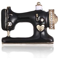 AILUOR Vintage Gold with Black Enamel Crystal Sewing Machine Brooch Pin for Women Girl Jewelry Instrument Corsage