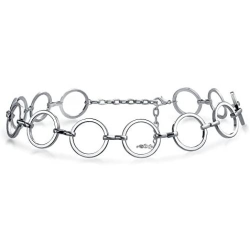 Bling Jewelry Geometric Retro Mod Fashion Large Open Round Circle Choker Necklace for Women for Teen Silver Tone Metal Adjustable
