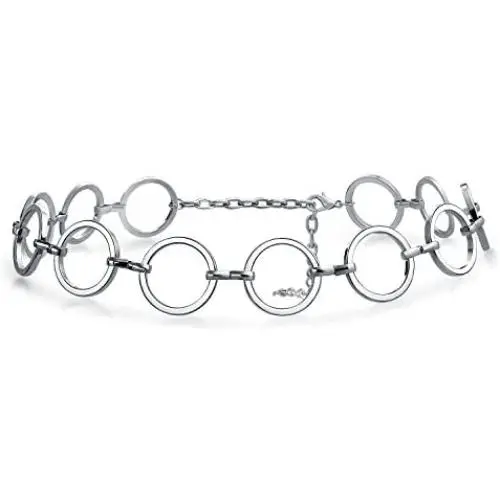 Bling Jewelry Geometric Retro Mod Fashion Large Open Round Circle Choker Necklace for Women for Teen Silver Tone Metal Adjustable