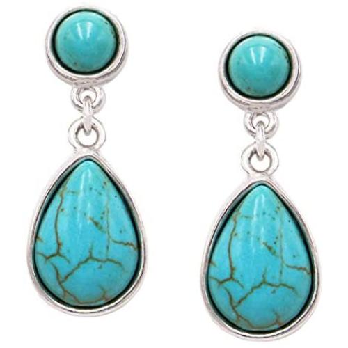Rosemarie Collections Womens Western Style Turquoise Dangle Teardrop Hypoallergenic Statement Earrings, 1.25