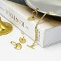 FAMARINE Jewelry Set Gold Heart Pendant Necklace and Women Heart Bracelet Gold Hoop Earrings for Women, Mothers Day Gift