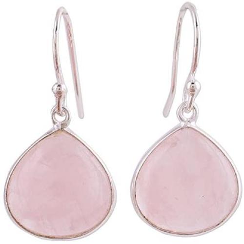 NOVICA Rose Quartz .925 Sterling Silver Dangle Earrings Dancing Soul