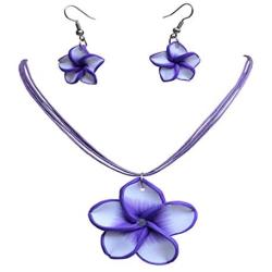 Plumeria Hawaii Flower Polymer Clay Earrings Pendant Necklace Jewelry Sets 18Colors