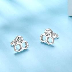 Besilver Cat Ring Hexagon Honeycomb Bee Ring Earrings Turtle Ring Star of David Ring Cactus Ring Cute Rings for Women Teen Girls Sterling Silver Adjustable Bands Ring