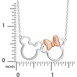 Disney Mickey and Minnie Mouse Jewelry for Women, Silver Plated Interlocking Mickey and Minnie Mouse Pendant Necklace;