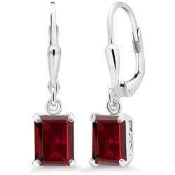 Gem Stone King 925 Sterling Silver Red Garnet Earrings For Women (3.90 Cttw, Gemstone Birthstone, Emerald Cut 8X6MM)