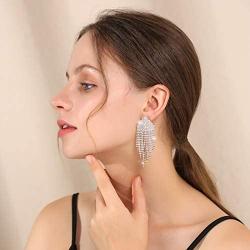 Long Chandelier Tassel Dangle Earrings Clear Austrian Crystal Rhinestone Fringe Drop Earrings for Women Girl Party Jewelry