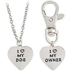 Meiligo Fashion 2 Pcs Best Friends Friendship Love Heart Necklace Key Chain Owner and Dog Letter Pendant I Love My Dog Necklace Jewelry