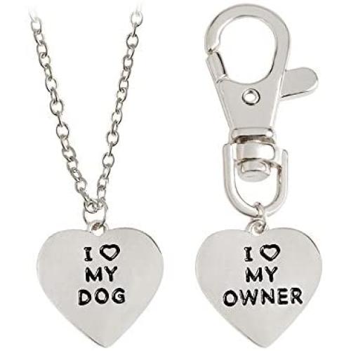 Meiligo Fashion 2 Pcs Best Friends Friendship Love Heart Necklace Key Chain Owner and Dog Letter Pendant I Love My Dog Necklace Jewelry