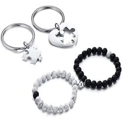 VNOX 4 Pcs Couple Puzzle Key Chain Magnetic Couples Bracelets Mutual Attraction Relationship Distance Bead Yin yang Bead Bracelets for Couples