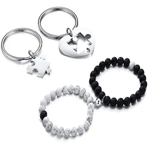 VNOX 4 Pcs Couple Puzzle Key Chain Magnetic Couples Bracelets Mutual Attraction Relationship Distance Bead Yin yang Bead Bracelets for Couples VNOX 4 Pcs Couple Puzzle Key Chain Magnetic Couples Bracelets Mutual Attraction Relationship Distance Bead Yin yang Bead Bracelets for Couples