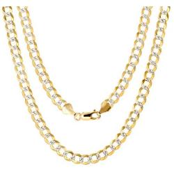 Nuragold 14k Yellow Gold Solid 6mm Cuban Chain Curb Link Diamond Cut Pave Two Tone Necklace, Mens Jewelry Lobster Lock 16'' 18'' 20'' 22'' 24'' 26'' 28'' 30''