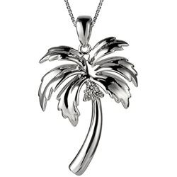Sterling Silver Hawaiian Jewelry Palm Tree Pendant (M) with 18'' Box Chain