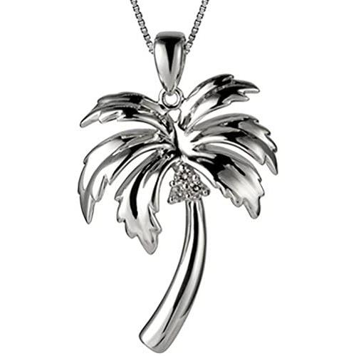Sterling Silver Hawaiian Jewelry Palm Tree Pendant (M) with 18'' Box Chain