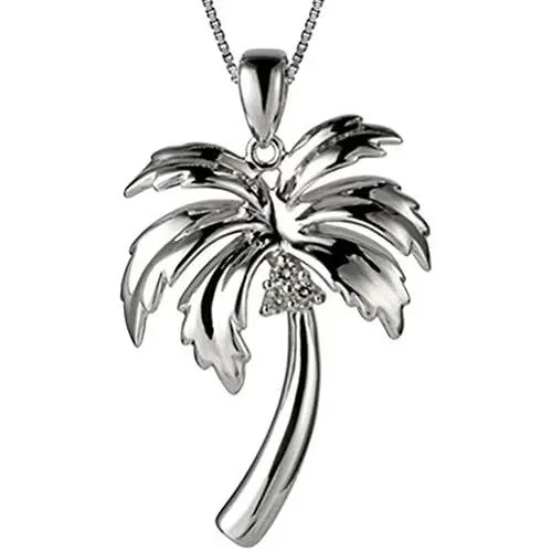 Sterling Silver Hawaiian Jewelry Palm Tree Pendant (M) with 18'' Box Chain Sterling Silver Hawaiian Jewelry Palm Tree Pendant (M) with 18'' Box Chain