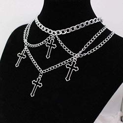 HMIXN Punk Chain Chokers Pendants for Women E Girl, Silver Color Alloy Hollow Cross Layered Choker Necklaces