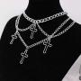 HMIXN Punk Chain Chokers Pendants for Women E Girl, Silver Color Alloy Hollow Cross Layered Choker Necklaces