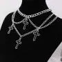 HMIXN Punk Chain Chokers Pendants for Women E Girl, Silver Color Alloy Hollow Cross Layered Choker Necklaces