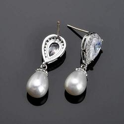 SELOVO Dangle Earrings Bride Cubic Zirconia Simulated Pearl Drop Chandeliar Earrings