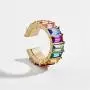 1 Pair Bohemian Rainbow C-shaped Rhinestone Crystal Ear Cuff Hoop Earrings Boho Ethnic Colorful Geometric Circle Round Clip Earring Gold Earcuff for No Piercing Women Girl Wedding Party Jewelry