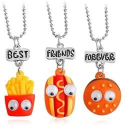 NA 3 Pcs/Set Cartoon Necklaces French Fries Hot Dog Bread Hamburger Pendant Best Friends Unicorn Necklace Christmas BFF Sets Jewelry (Ships)