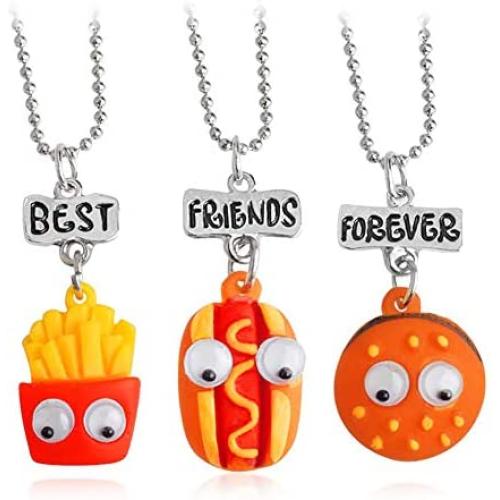 NA 3 Pcs/Set Cartoon Necklaces French Fries Hot Dog Bread Hamburger Pendant Best Friends Unicorn Necklace Christmas BFF Sets Jewelry (Ships)