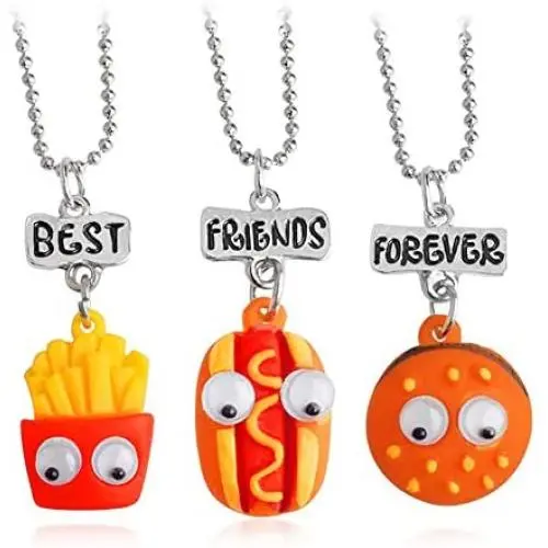 NA 3 Pcs/Set Cartoon Necklaces French Fries Hot Dog Bread Hamburger Pendant Best Friends Unicorn Necklace Christmas BFF Sets Jewelry (Ships)