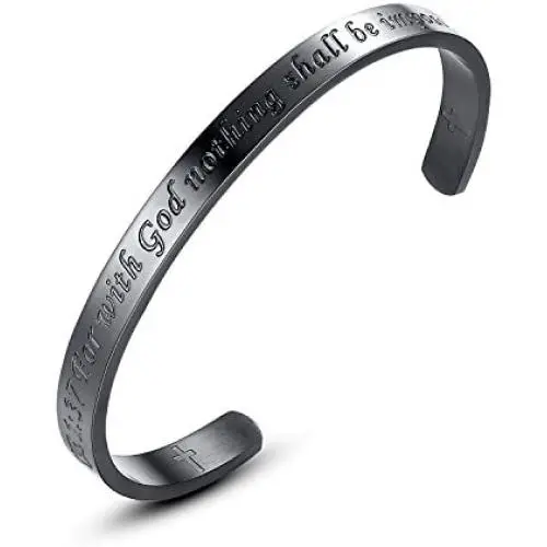 Molike Inspiring Luke 1:37 Bible Verse Stainless Steel Cuff Bangle Bracelet Christian Gift for Men Women