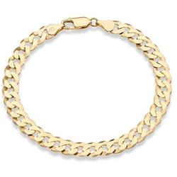 Miabella 18K Gold Over Sterling Silver Italian 7mm Solid Diamond-Cut Cuban Link Curb Chain Bracelet for Men Women 7, 7.5, 8, 8.5, 9 Inch, 925 Made in Italy