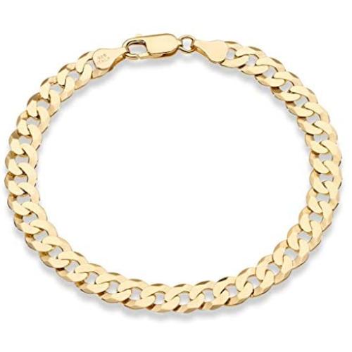 Miabella 18K Gold Over Sterling Silver Italian 7mm Solid Diamond-Cut Cuban Link Curb Chain Bracelet for Men Women 7, 7.5, 8, 8.5, 9 Inch, 925 Made in Italy