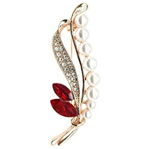 HSQYJ Flower Leaves Crystal Brooch Pin Elegant Shiny Rhinestone Brooches Fashion Jewelry Accessories Clothing Scarves Shawl Buttons Costume for Women Men