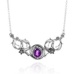 PZ Paz Creations 925 Sterling Silver Openwork Victorian Swirl-Design Statement Necklace for Women | 2.40ct Birthstone Gemstone | Hypoallergenic Fine Jewelry