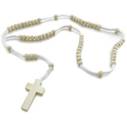 INBLUE Men,Womens Wood Pendant Necklace Cross Bead 24 Inch Rosary Chain