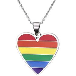 XUANPAI Stainless Steel Heart Rainbow Pendant Necklace Lesbian Gay Pride Jewelry